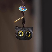 黑檀木雕猫咪手机链卡通可爱造型创意实木雕刻挂饰女生背包小饰品