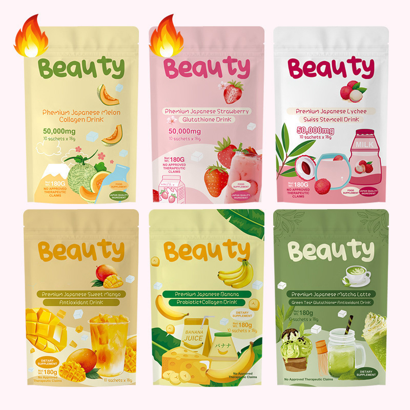 Cross-Border Shopee Tk Hot Supply 6 Flavors of Hydrolyzed Collagen Powder Matcha Collagen Drink Powder Factory Direct Delivery Can Be Oem