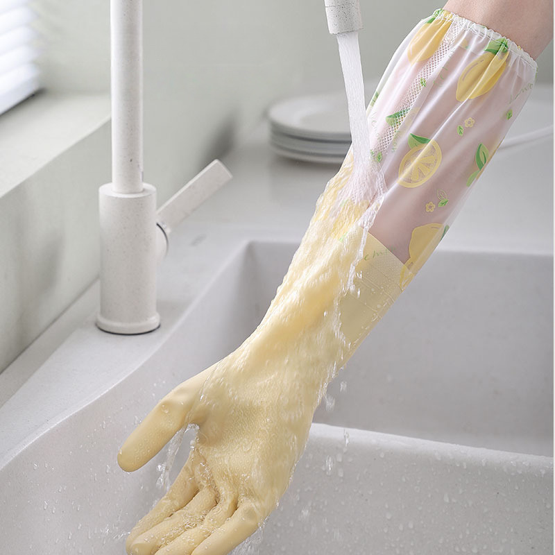 Limpieza doméstica guantes de lavado de platos cocina de goma cepillo de platos lavandería doméstica espesar tipo guante de lana impermeable lavandería