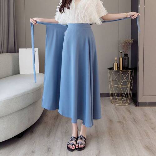 Spring and Summer Korean Version One-Piece Long Dress with Belt High-Waist Medium-Length A-Line French Knee-Length Semi-Skirt for Women with Apron