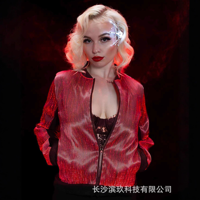 New Style Source Factory European and American Women's Luminous Fiber Optic Jacket Concert Luminous Baseball Jacket Festival Clothing