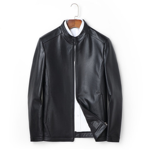 Spring and Autumn Haining Genuine Leather Jacket Men's Collar Cowhide Jacket Motorcycle Jacket Business Casual Men's Clothing