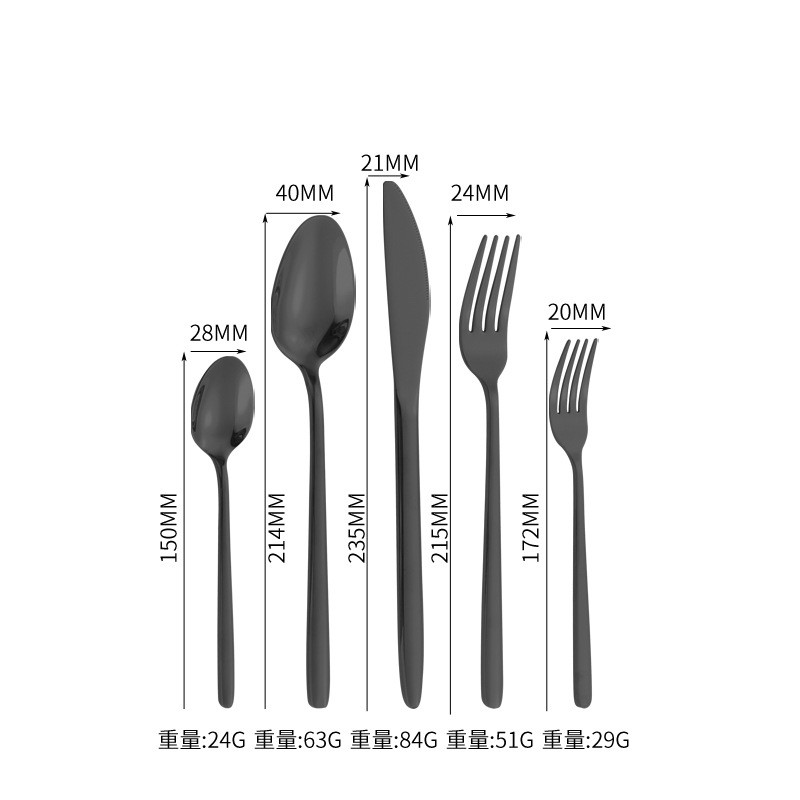 Productos de comercio electrónico transfronterizo cuchillo de acero inoxidable tenedor cuchara conjunto de cola redonda 5 piezas principales cuchillo de filete tenedor cuchara de comida tenedor cuchara de postre tenedor