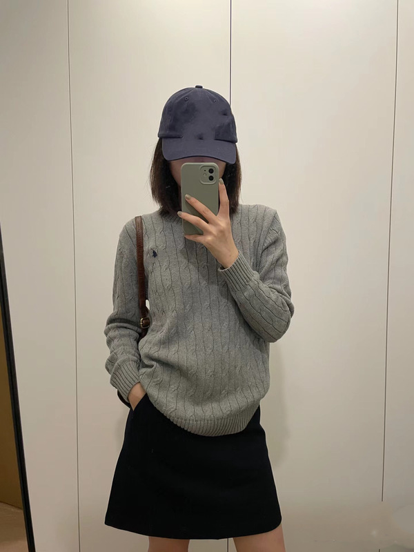 现货RL高版本拉夫圆领毛衣情侣小马标刺绣麻花针织衫休闲套头上衣|undefined