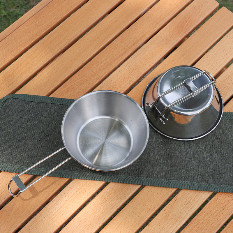 Ciotola da campeggio in acciaio inossidabile per esterni, stoviglie pieghevoli, ciotola portatile e set di conservazione delle bacchette_voghion.com
