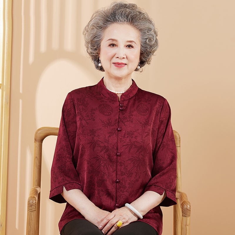 Mother's Day Grandma Summer Shirt 2026 New Style for Middle-Aged and Elderly Women Festive Grandma Mom Wedding Banquet Dress