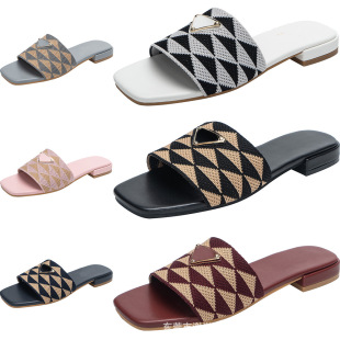 Ladies shoes новый P Home треугольник вышитые тапочки на низком каблуке