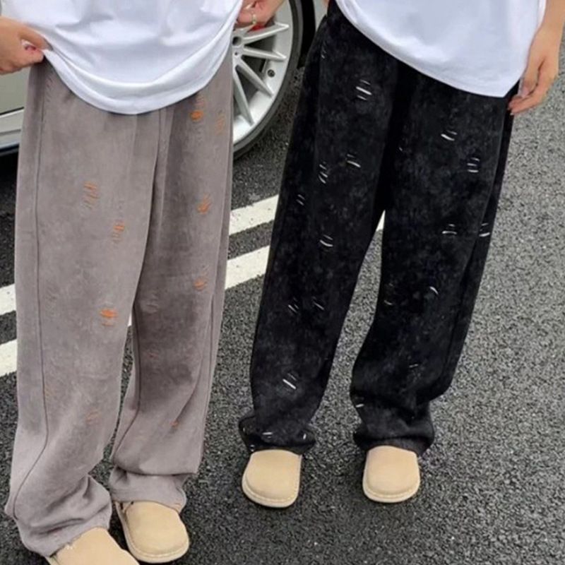 Spring and Autumn Color-Block Sweatpants Irregular Ripped Scimitar Pants Straight-Leg Long Sweatpants Men's Trendy Ins Wide-Leg Casual Pants Spring and Autumn Color-Block Sweatpants Irregular Ripped Scimitar Pants Straight-Leg Long Sweatpants Men's Trendy Ins Wide-Leg Casual Pants