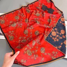 70油画香云纱花萝方巾手工卷边防晒披肩丝巾领巾女复古油画头巾