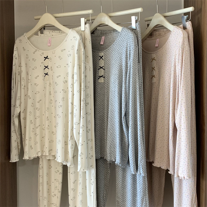 Korean-Style Bra-Free Loungewear Pure Cotton Modal Pajamas for Women with a High-End Feel, Trendy Long-Sleeve Home Wear