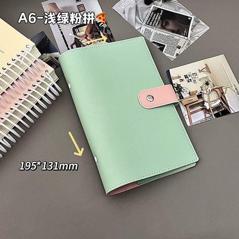Cuaderno creativo A6 personalizado de hojas sueltas, planificador de alta estética con anillas desmontables de 6 orificios, diseño con bloques de color.