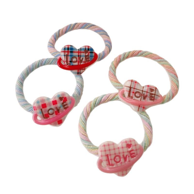Nuevo anillo de cabello de amor a rejilla niña linda corda de cabeza de color grueso alta elástica universal banda de goma adornos para el cabello