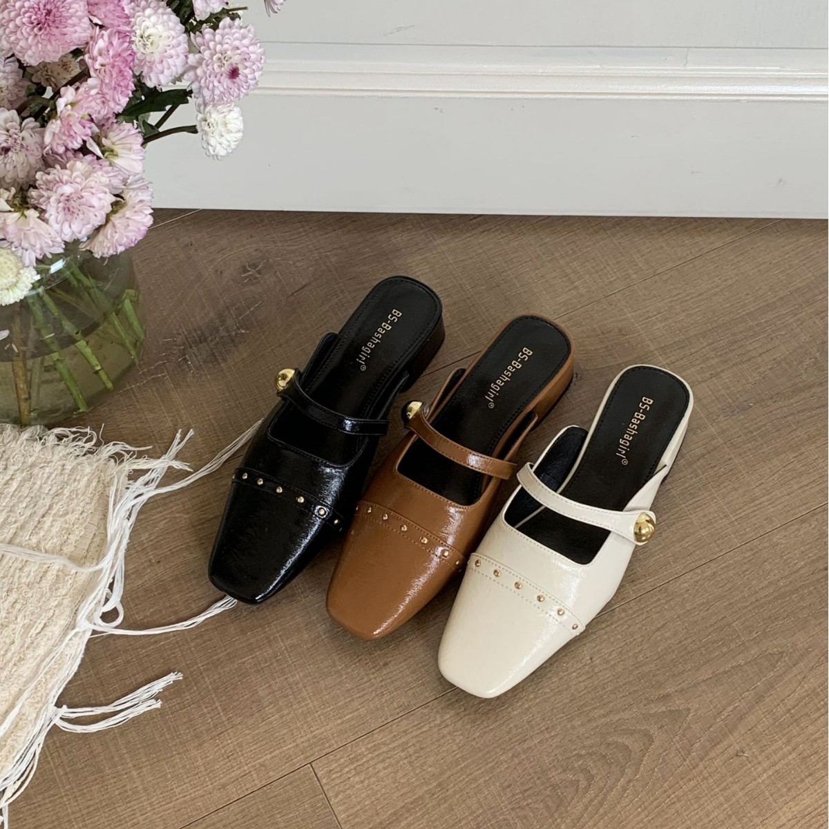 H150-2~包头半拖鞋女鞋子外穿2025年新款粗跟法式方头懒人穆勒鞋