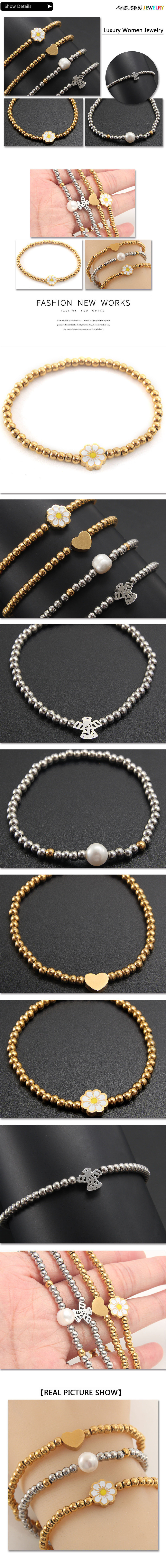 Stone-Free Inlay Material Bracelets Classification 304 Stainless Steel Chain Material 1 Piece Quantity Daily Occasion 304 Stainless Steel Retro Heart Shape Flower Bracelets