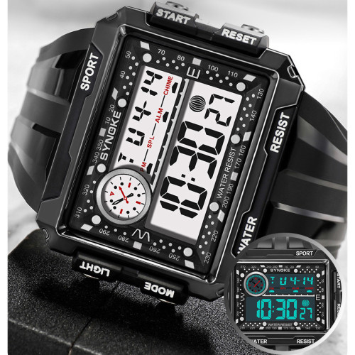 New rectangular large screen display sports electronic watch men's luminous waterproof multifunctional outdoor sports watch