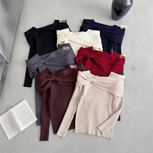 法式甜辣气质蝴蝶结一字领长袖针织衫小心机温柔风纯欲打底毛衣