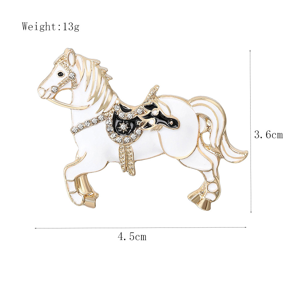 New European and American Personalized Enamel Rhinestone Oil Dripping Twelve Zodiac Horse Brooch Exquisite Suit Coat Corsage Jewelry Pin