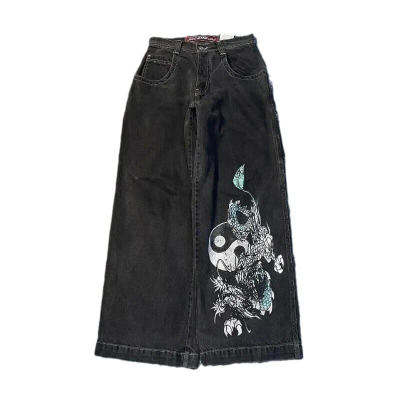 跨境电商JNCO Y2K宽松牛仔裤男士复古刺绣嘻哈街头原宿男士阔腿裤|undefined