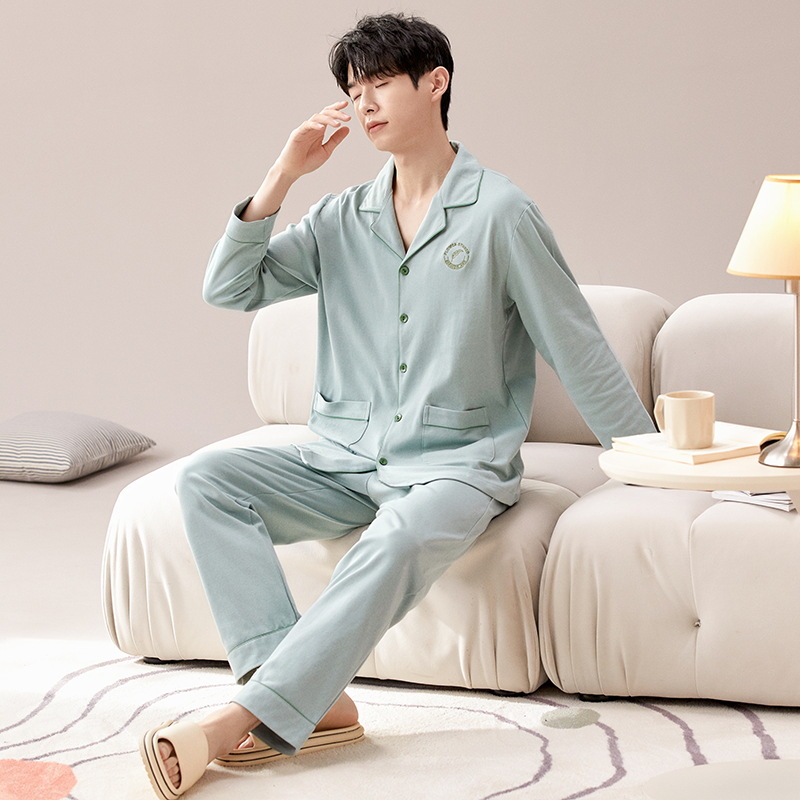 2024 primavera nuevos pijamas de los hombres de mediana edad y ancianos de algodón cardigan jóvenes pantalones de manga larga ropa en el hogar traje casual