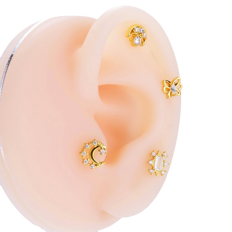 I nuovi orecchini a vite a doppia testa in acciaio inossidabile di Henson, orecchini versatili alla moda con pentagramma farfalla luna e zircone_voghion.com