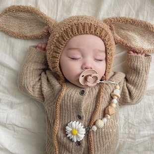Korean Style Loop Yarn Thickened Baby Hat for Boys and Girls Winter Warm Cartoon Long Ear Children's Ear Protection Hat