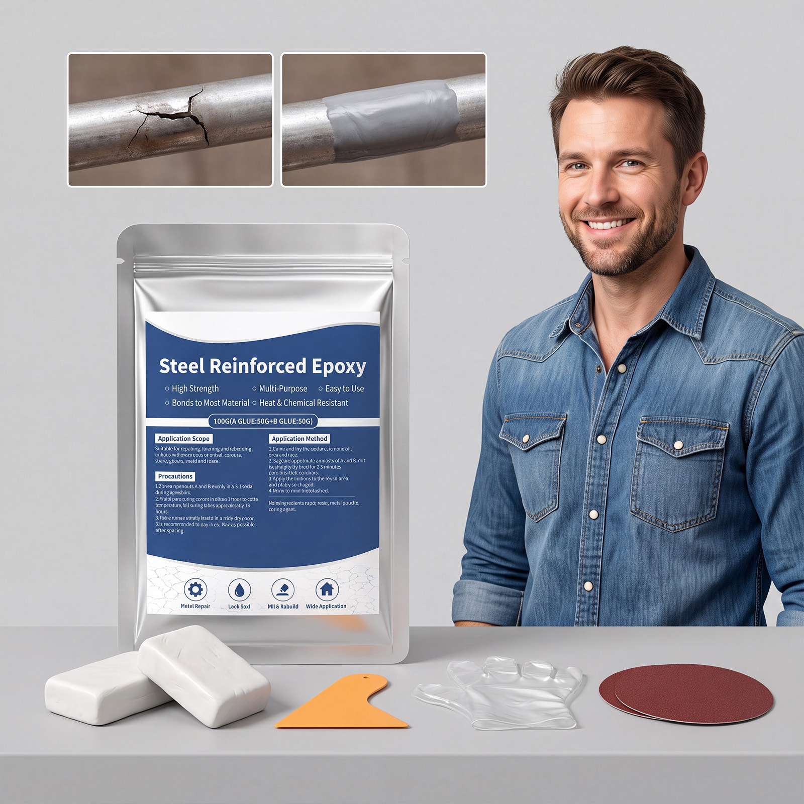 Multi-Purpose Repair Ab Glue for Household Use on Tile, Metal, and Ceramic Surfaces to Repair Cracks and Gaps, Suitable for Various Scenarios