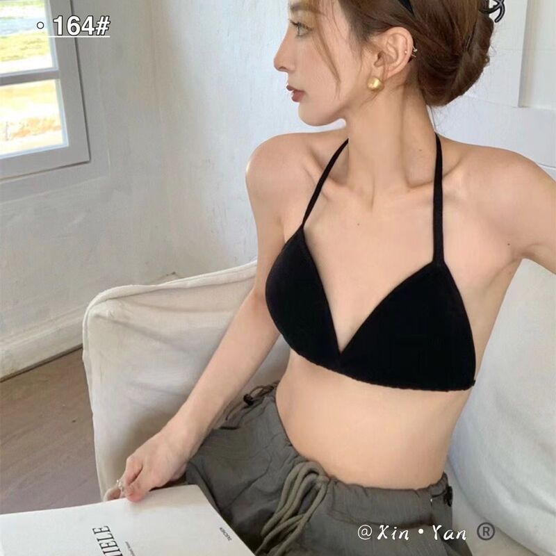 Cross-border Sexy Strap Hanging Neck Pure Cotton Triangle Cup Small Sling Underwear Women's Summer Spice Girls Beautiful Back Bikini Bra