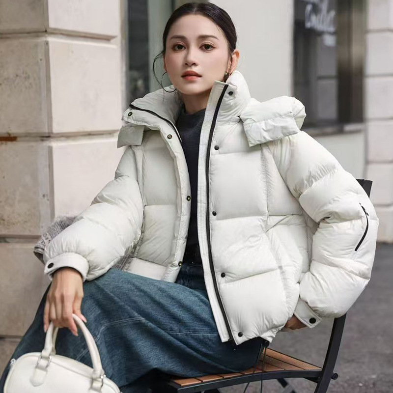 High-Puff Velvet Sleeves Small Zipper Style 2025 New White Duck down Jacket Women's Thickeneded Loose Versatile Jacket