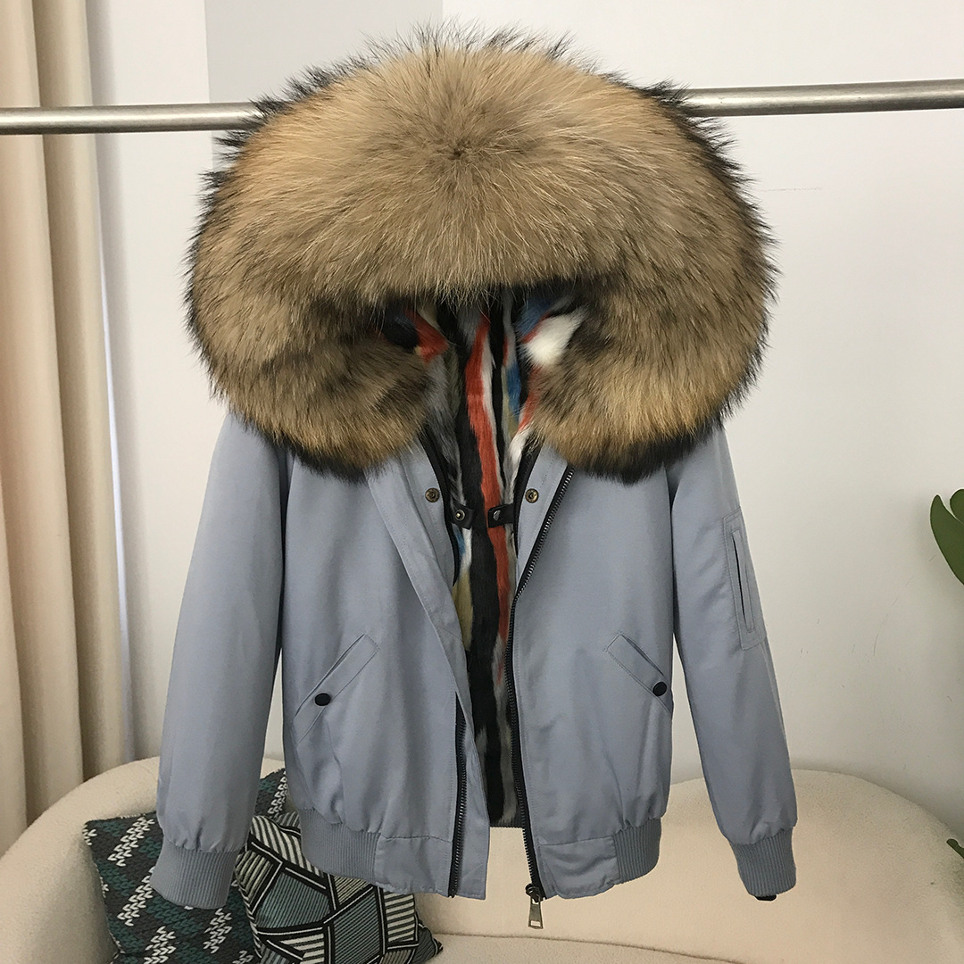 Damkläder Ny Parker Kort Moderiktig Pälsjacka för Dam Storstorlek Tvättbjörnspälskrage Avtagbar Minkpälsfoder_voghion.com