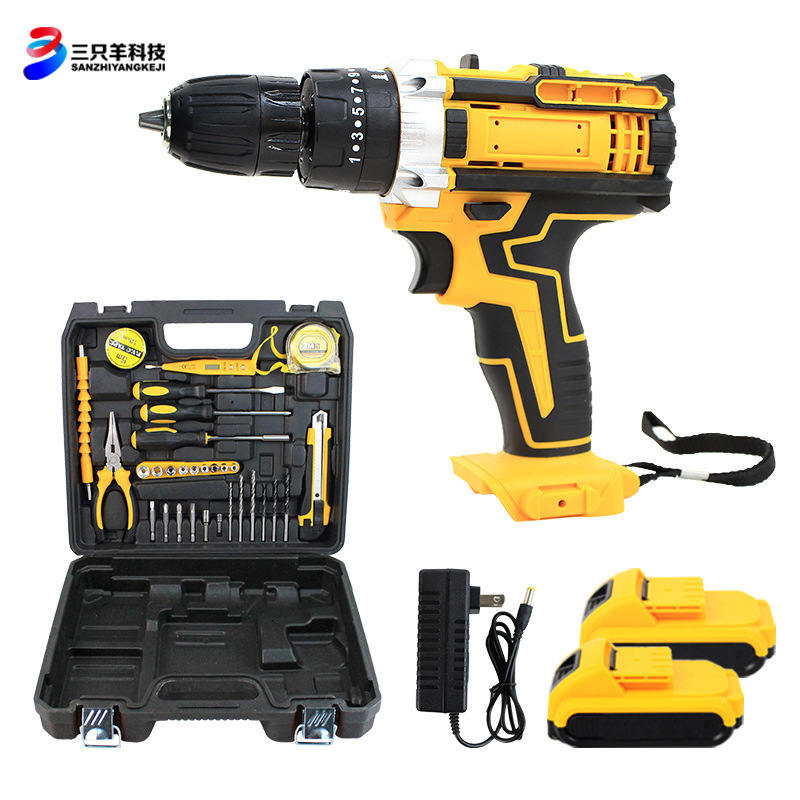 锂电钻21V冲击双速电钻三功能电动螺丝刀家用五金电动工具全套
