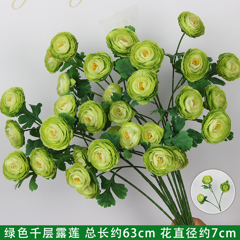 Simulación de flores verdes, flores de seda de boda, hierba