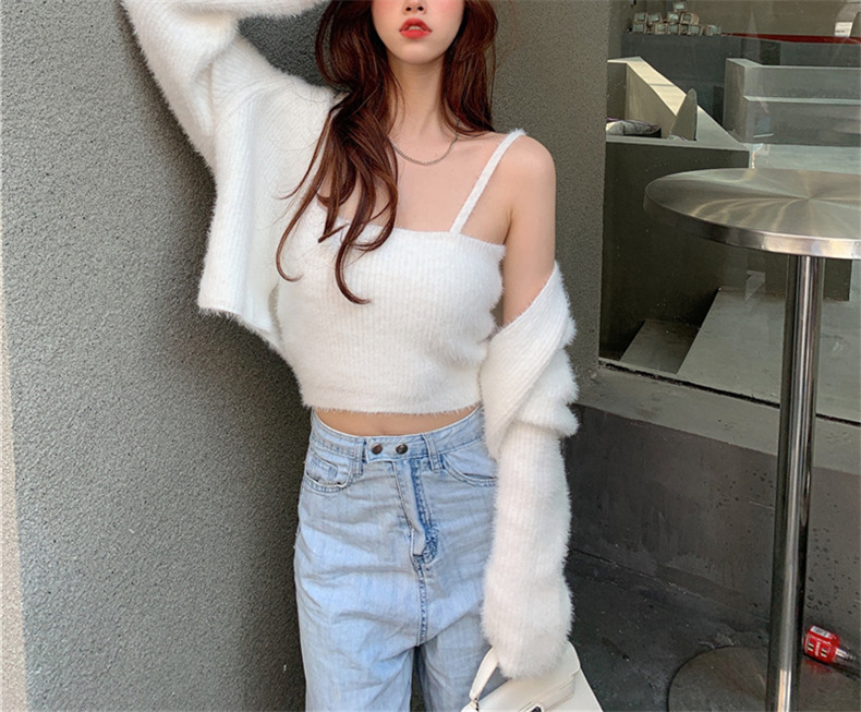 Sexy Strickjacke 2023 Herbst/Winter Neue Produkt Nerz Wolle Brust Verpackung Zwei Stück Set Koreanische Gestrickte Pullover für_voghion.com