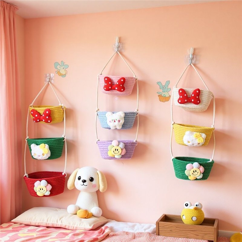 原创手工棉绳编织篮墙上布艺收纳款壁橱卧室房间幼儿园儿童储物