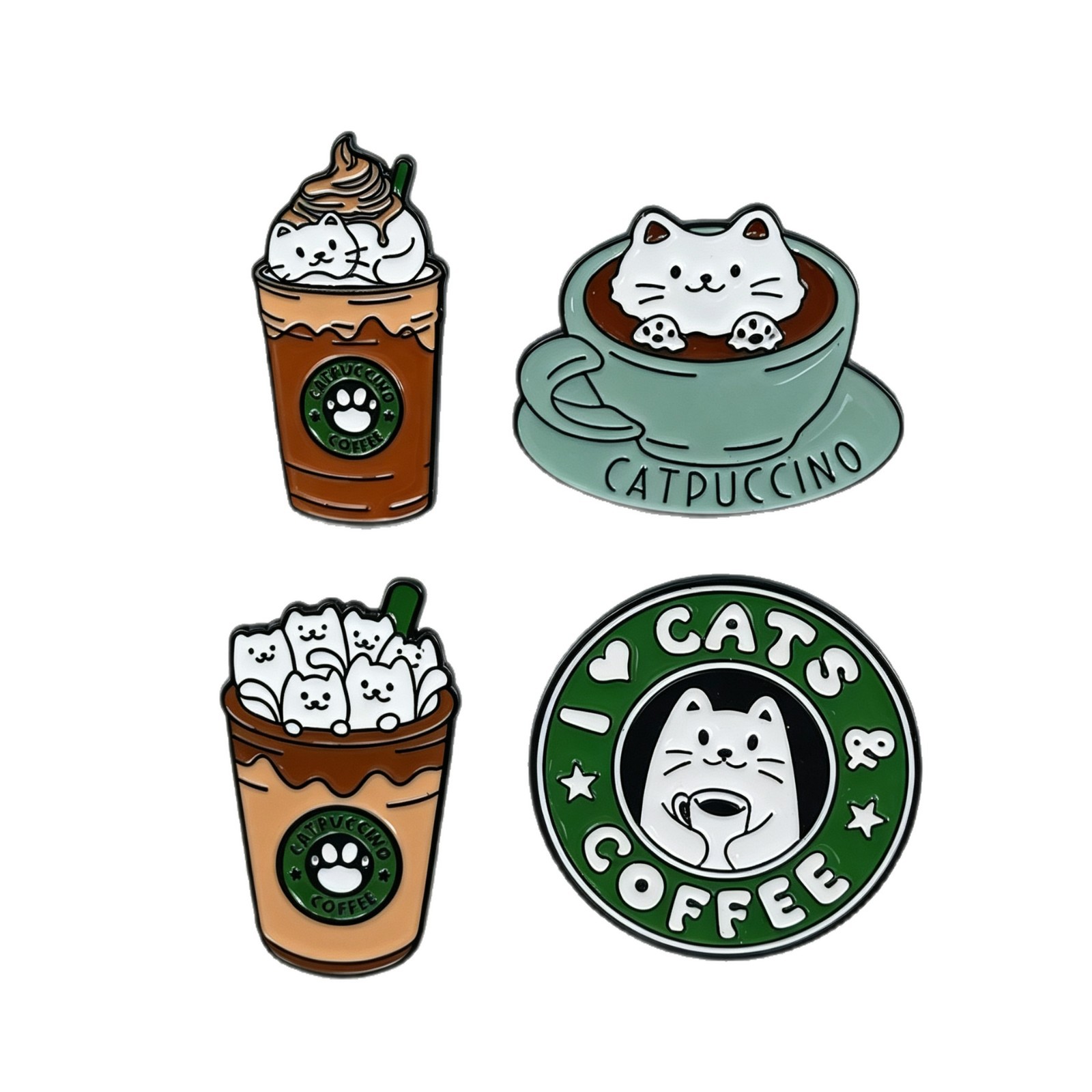 Creative Cat Coffee Cute Brooch Girl Bag Decoration Pendant Cartoon Versatile Alloy Accessory Badge Wholesale