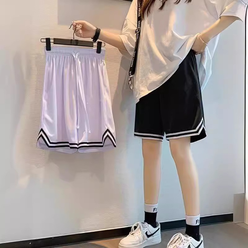 Preppy style basketball shorts women's summer loose sports casual pants quick-drying plus size straight five-point wide-leg casual pants fashion
