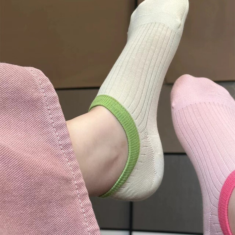 Contrast Color Boat Socks Women's Summer Thin ins Trendy Color Silicone Stealth Cotton Socks All-match Japanese Breathable Contrast Color Boat Socks Women's Summer Thin ins Trendy Color Silicone Stealth Cotton Socks All-match Japanese Breathable