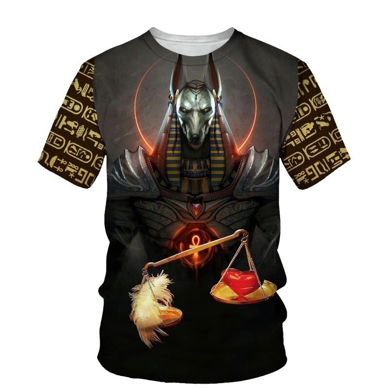 AliExpress Amazon cross-border hot selling Anubis graphic T-shirt summer fashion hip hop round neck short sleeve top AliExpress Amazon cross-border hot selling Anubis graphic T-shirt summer fashion hip hop round neck short sleeve top