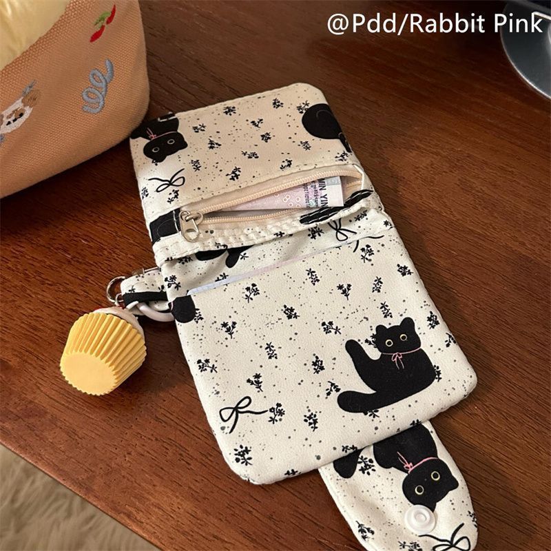 新しいかわいい猫多層収納カードホルダー小銭入れキャンバスヘッドフォンバッグキャリーバッグIDバッグペンダント|undefined
