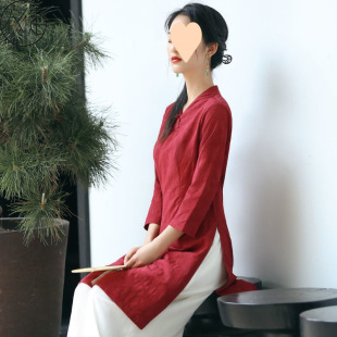 Cotton and Linen Tang Suit for Women Chinese Style Han Dynasty Adult Tang Suit Women's Cheongsam Half Top 2025 New Spring Tea Suit