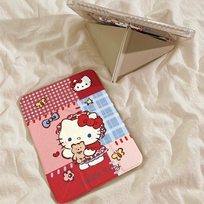 Красная клетчатая обложка Hello Kitty для планшета iPad 10/11 поколения/ Air7/10.2/10.9/Pro