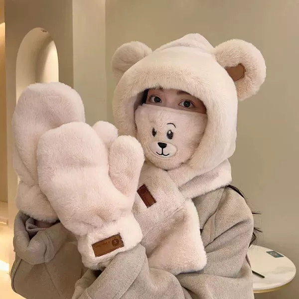 Bear beige + mask + gloves----There is always one that will satisfy you丨warm and beautiful