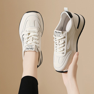 Genuine Leather Sneakers, Lightweight Sports Shoes for Women, 2025 New Spring & Fall Versatile White Shoes, Thick-Soled Casual Ladies' Shoes