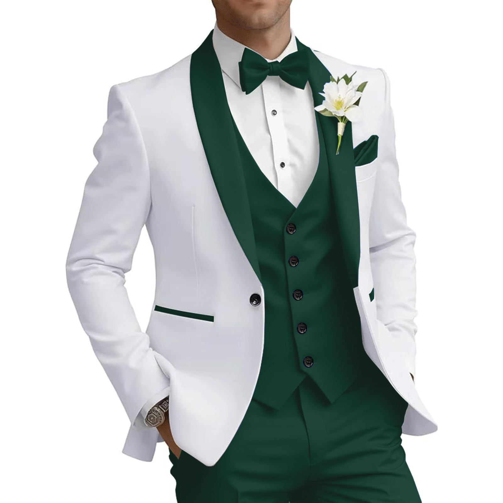Modern Men's Suit 3-Piece Set With Contrast Stitching, Slim Fit Business Blazer, Vest & Trousers For Weddings, Office, Formal Events_viptrois.com