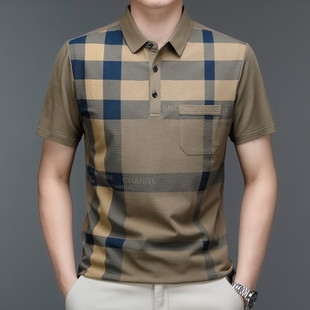 Ming Di Mouse Men's Summer New Lapel Short Sleeve T-Shirt Pocket Print Business Cotton Men's Polo Shirt Top