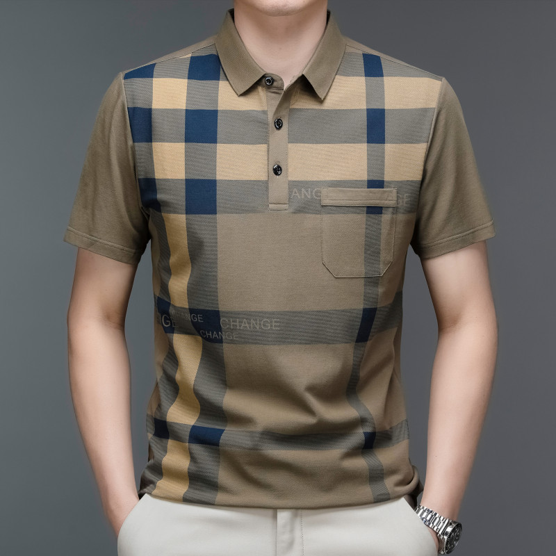 Ming Di Mouse Men's Summer New Lapel Short Sleeve T-Shirt Pocket Print Business Cotton Men's Polo Shirt Top
