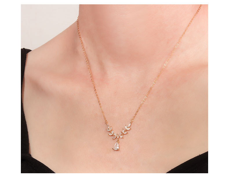 Daily Occasion 925 Sterling Silver Zircon Cable Chain Plating Grain Pendant Necklace