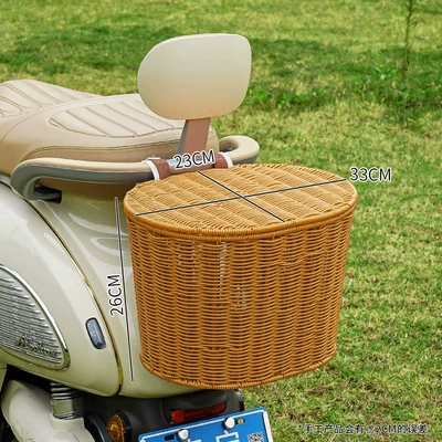 Rear basket for electric bikes, electric scooter rear basket with cover, storage bag, basket for placing items, helmet holder, large capacity (Electric car tail box) - brown-bicycle-basket-lid-strap-hand-woven-blue-waterproof-fabric