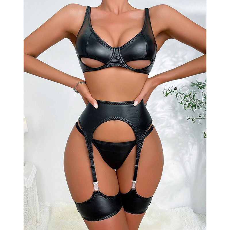 Cross-Border European and American Style Super Spicy Pu Leather Sexy Suit Uniform Temptation Date Shirt Sexy Intimates Trendy Wholesale