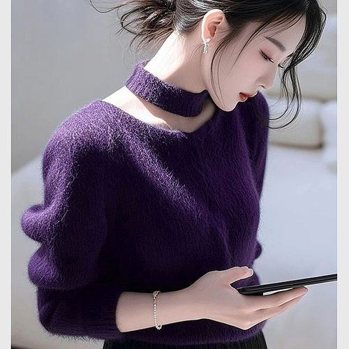 Women's Soft and Chewy Solid Color Sweatshirt with Xiang Fragrance, Winter Sluggish Style, Super High-Grade Base Layer Outerwear Knit Top