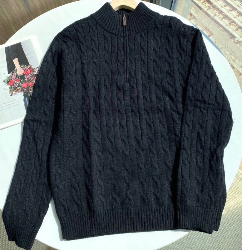 高品質/スキャン可能ラフ90ウール10カシミヤクラシックポニーウール半ジッパーセーターニット|undefined